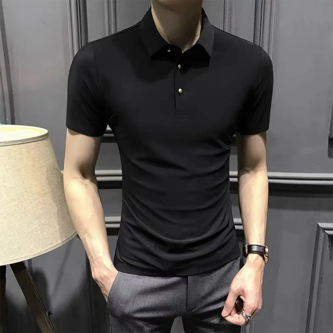 夏季无痕针织冰丝Polo衫短袖新款男士高端翻领T恤半袖修身男装潮