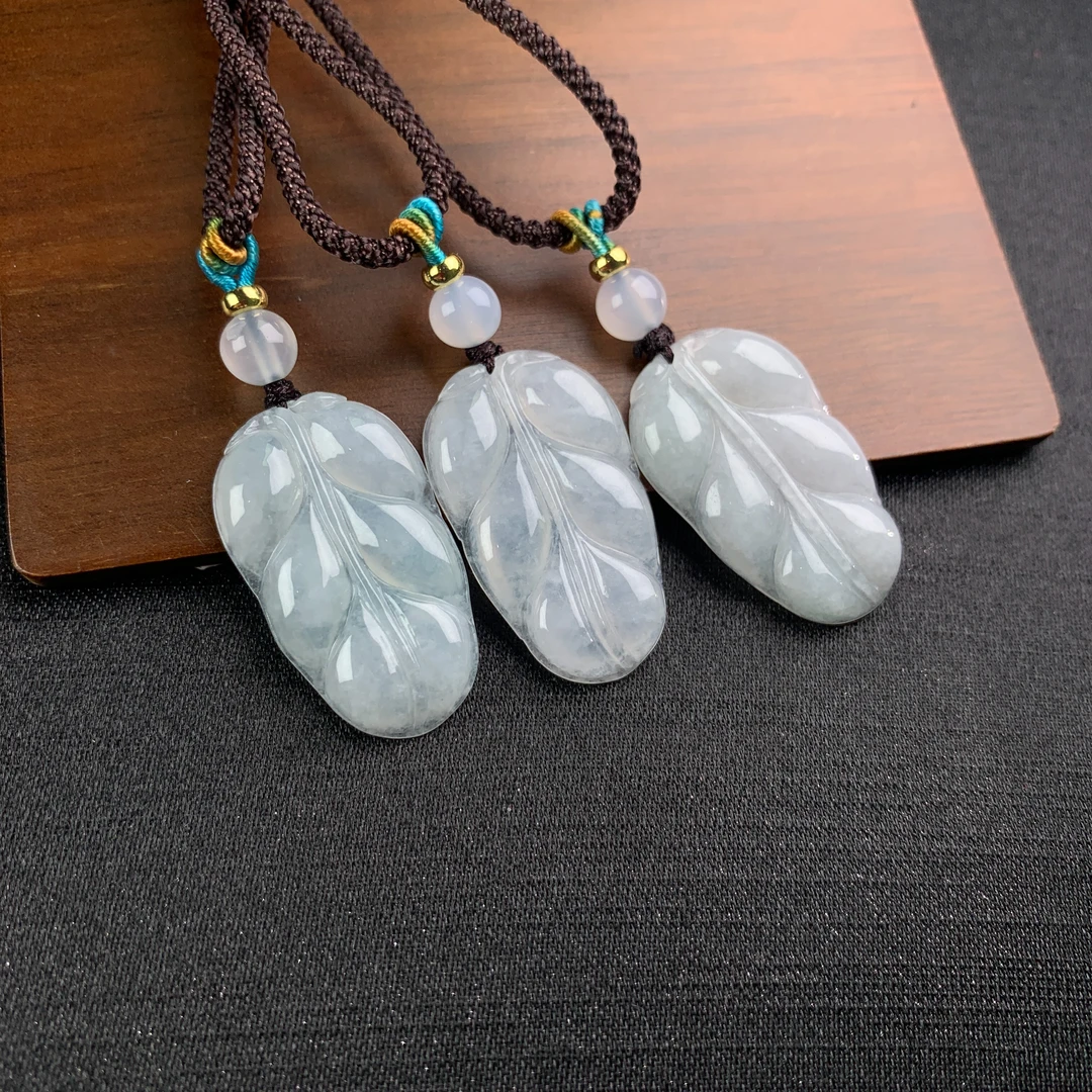 刘思懿天然国潮翡翠叶子吊坠时尚气质女士A货多样性发一PZ@521476