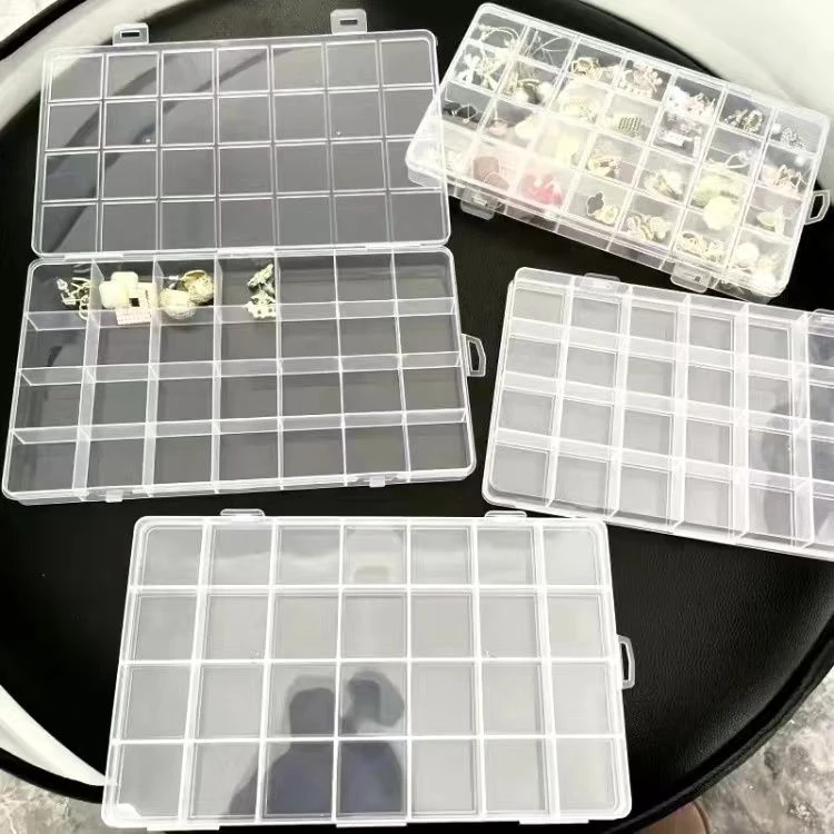 首饰收纳盒透明美甲收纳盒固定格子防蹿首饰盒小型串珠饰品盒