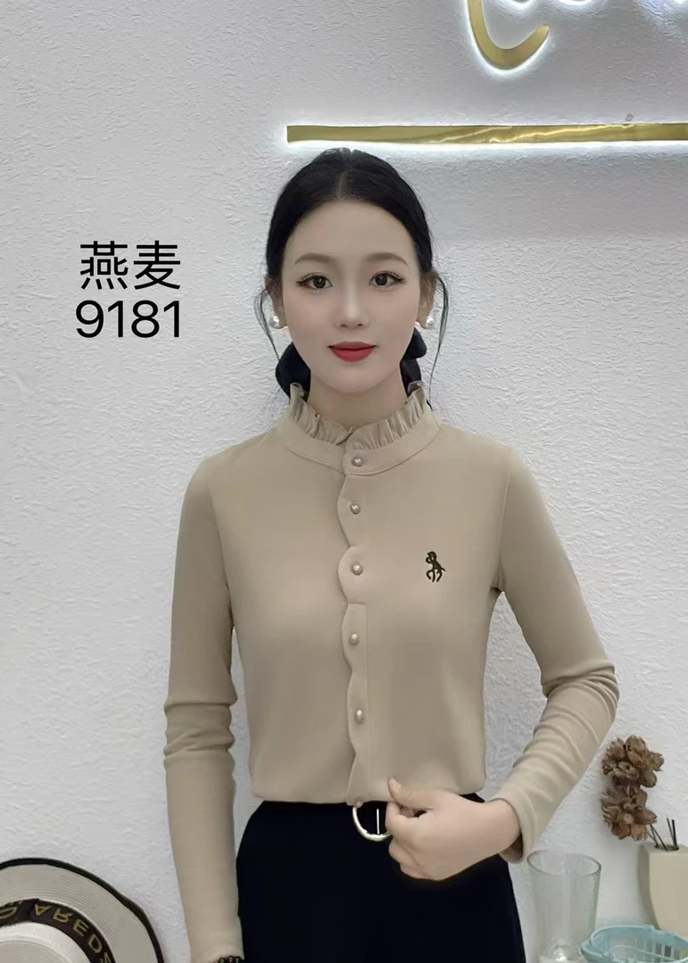 冬季新品时尚气质百搭长袖套头打底衫减龄加绒女士上衣