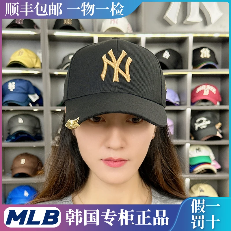 韩国正品MLB男女新款弯檐硬顶NY标金属扣棒球帽运动休闲鸭舌帽