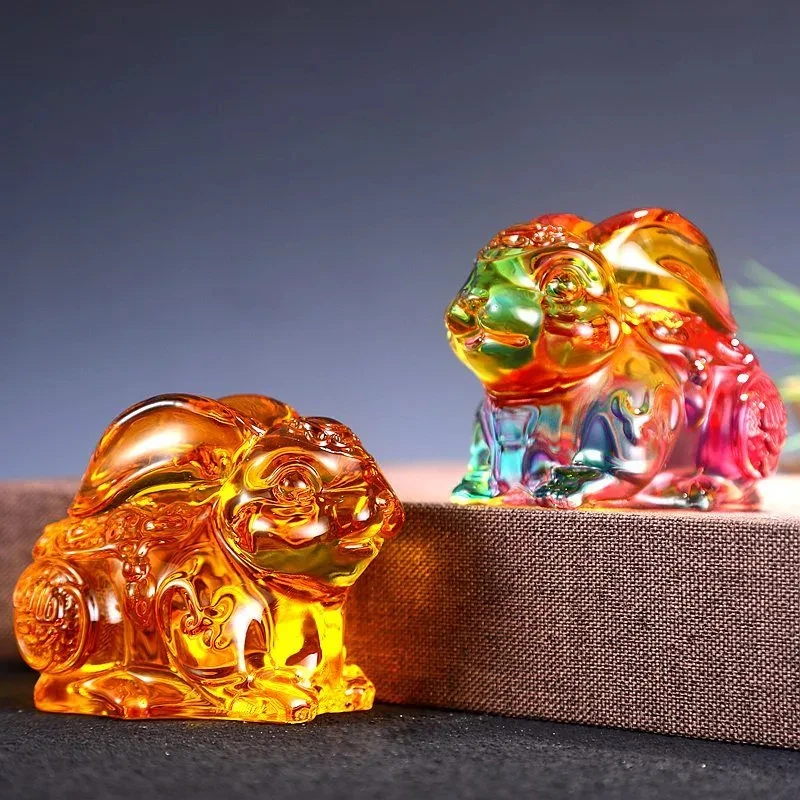 客厅装饰品摆件水晶琉璃福兔摆件家居客厅装饰品桌面摆件客厅摆件