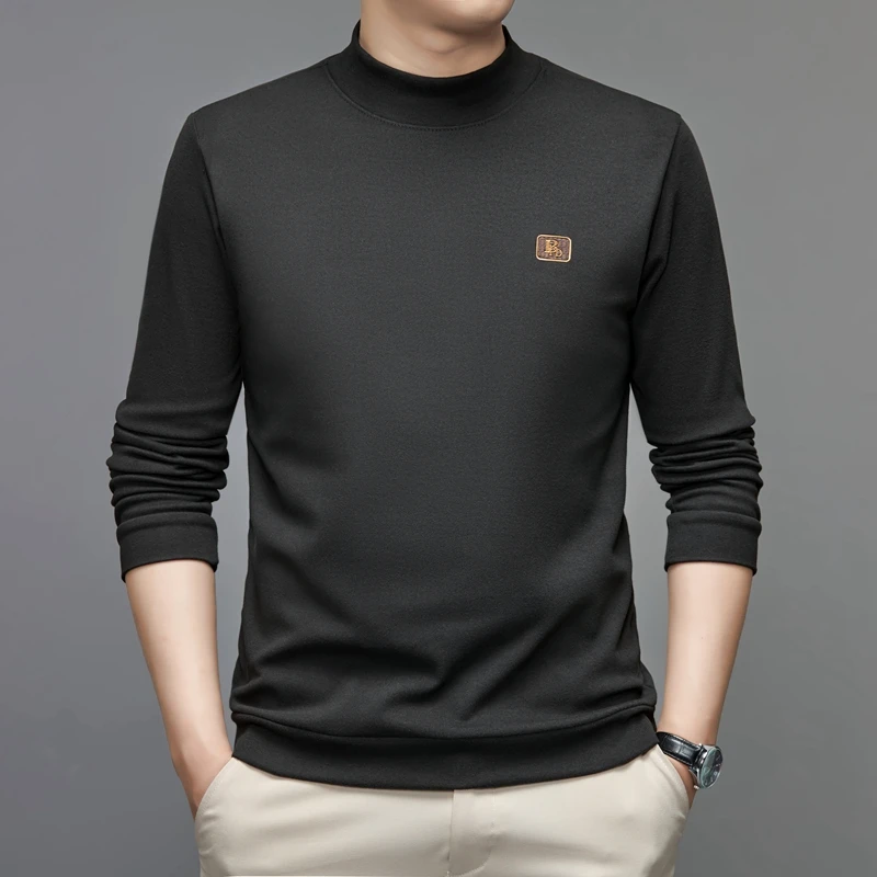 双面德绒裸感亲肤男长袖t恤2024新款秋冬季保暖半高领打底衫