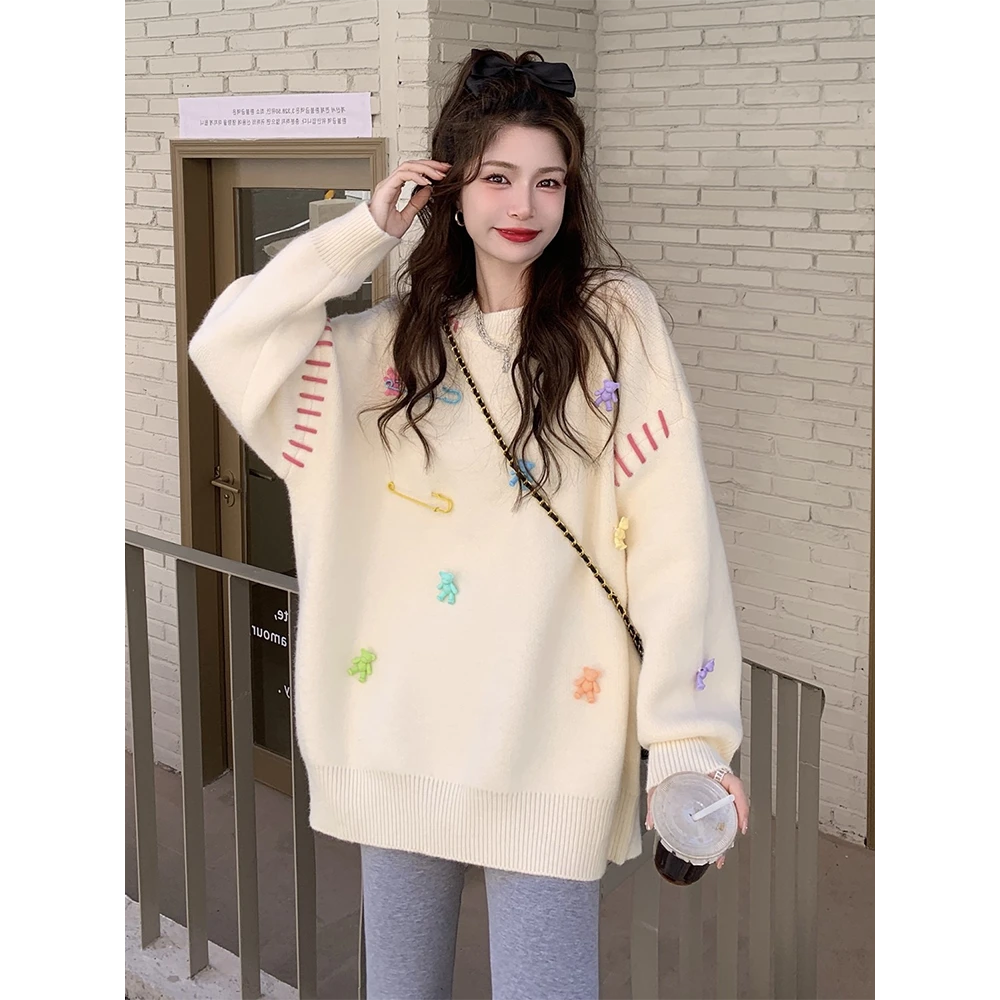 轻奢女装2022秋冬新款韩版宽松慵懒风套头毛衣女设计感针织衫上衣