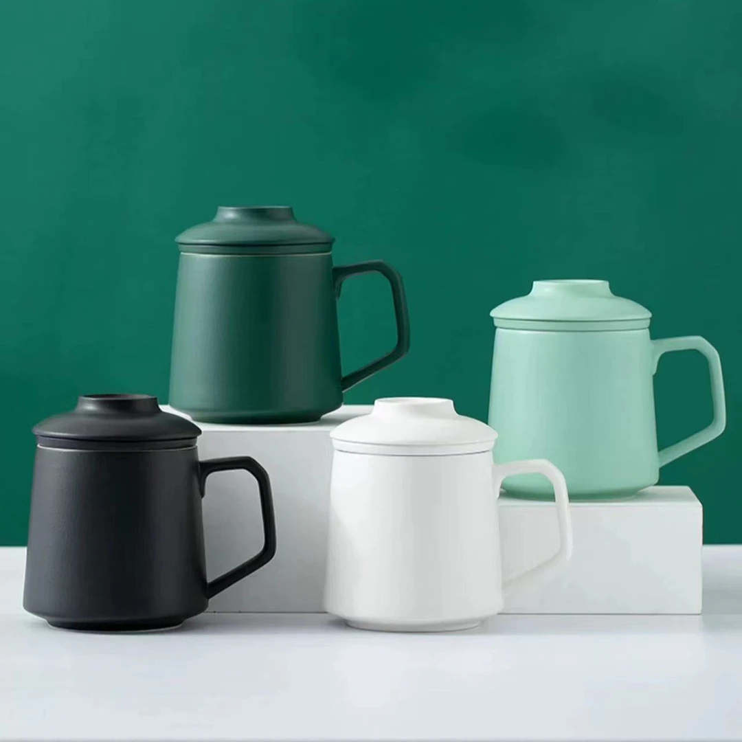 日式茶水情侣家用陶瓷大容量泡茶杯礼盒办公杯带盖创意过滤水杯