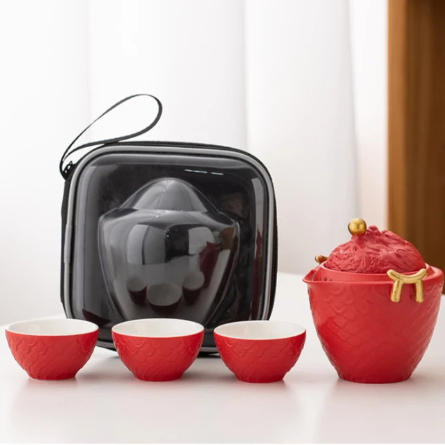 2024新品祥龙旅行茶具套装户外便携式一壶三杯快客杯创意泡茶壶