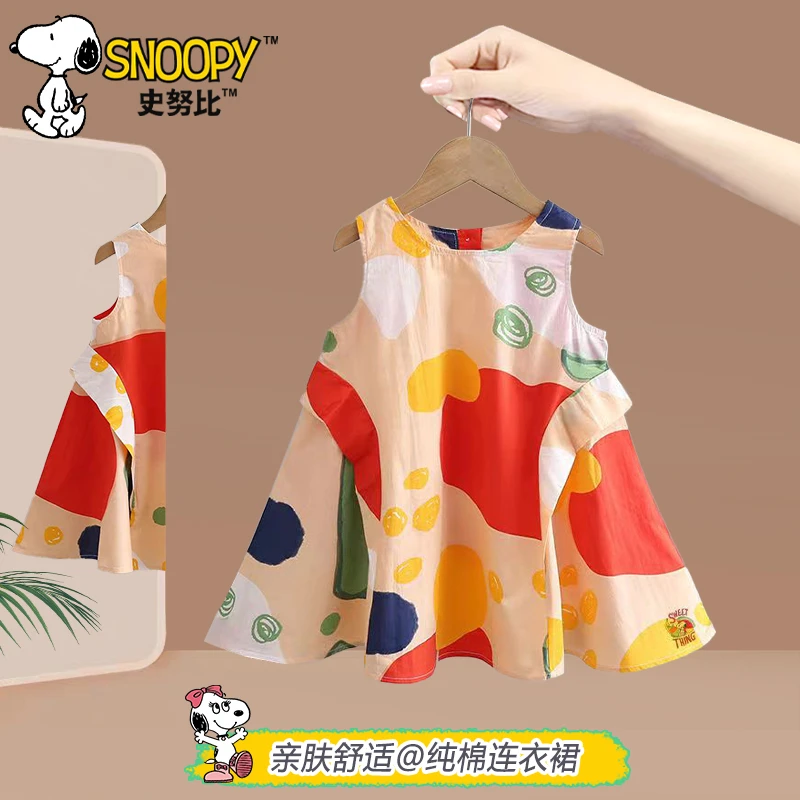 Snoopy/史努比2025女童夏季时尚连衣裙 洋气公主无袖衬衫裙子时尚