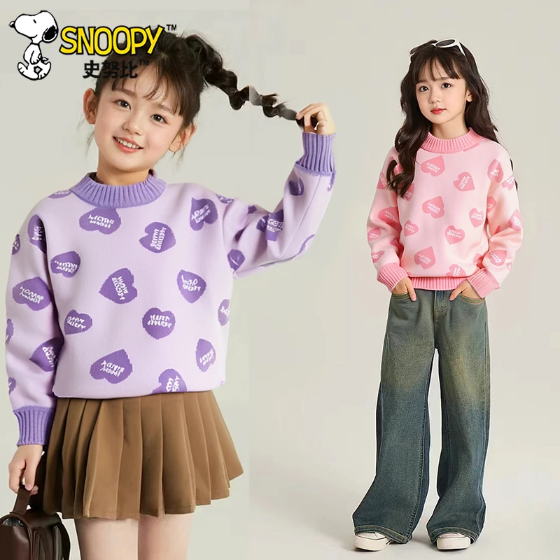Snoopy/史努比2024秋冬新款甜美洋气套头毛衣爱心加绒毛衣TYD7688