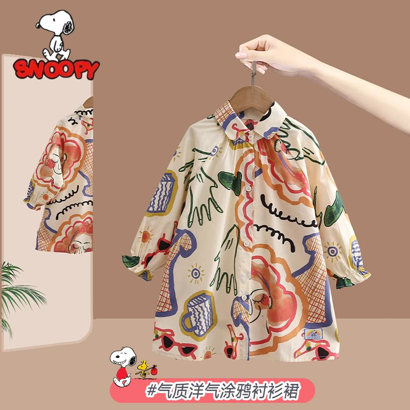Snoopy/史努比2025春秋款涂鸦风连衣裙长袖裙子 女宝宝韩版连衣裙