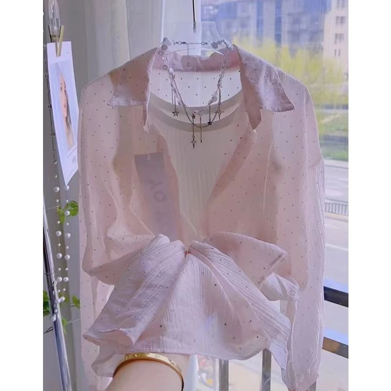 重工烫钻防晒薄款衬衫2025夏季爆款休闲设计宽松显瘦外搭长袖上衣