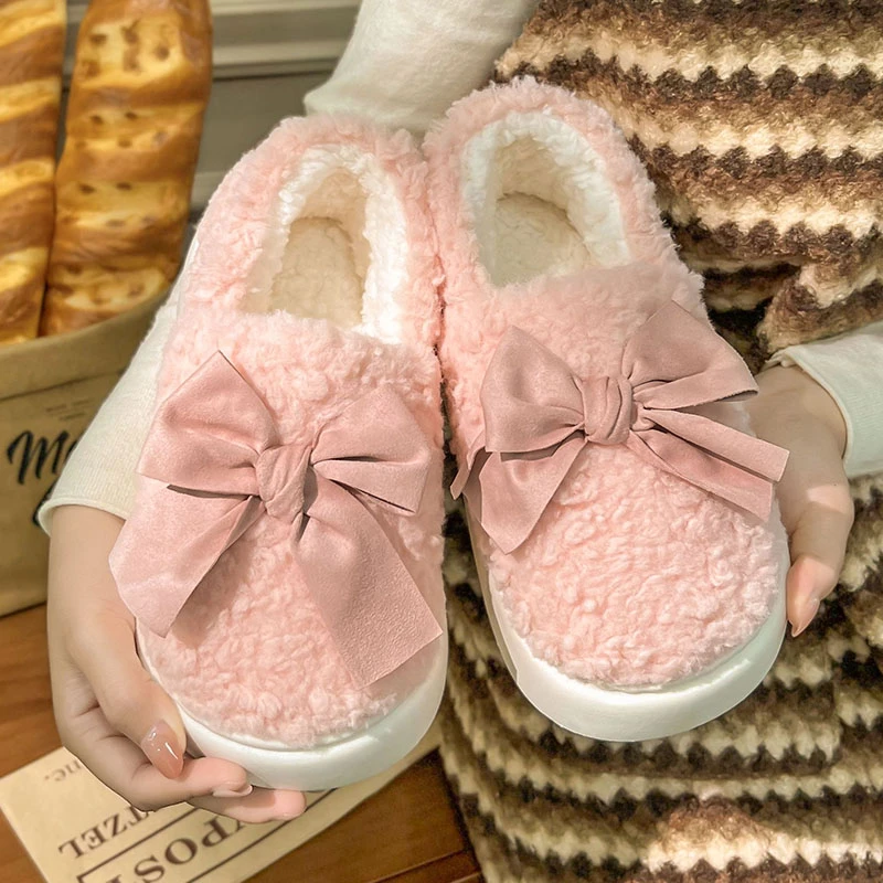 【蚂蚁之恋】冬季新款包跟可爱蝴蝶结情侣男女居家外穿居家棉拖棉鞋