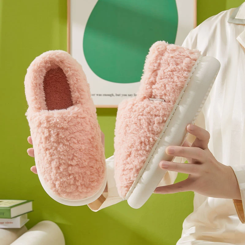 【蚂蚁之恋】秋冬新品情侣包跟毛绒软糯简约纯色居家保暖棉鞋棉拖鞋