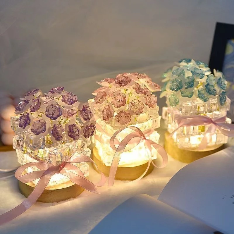 手工diy玫瑰花冰块小夜灯材料包创意制作送女朋友闺蜜发光礼物yj