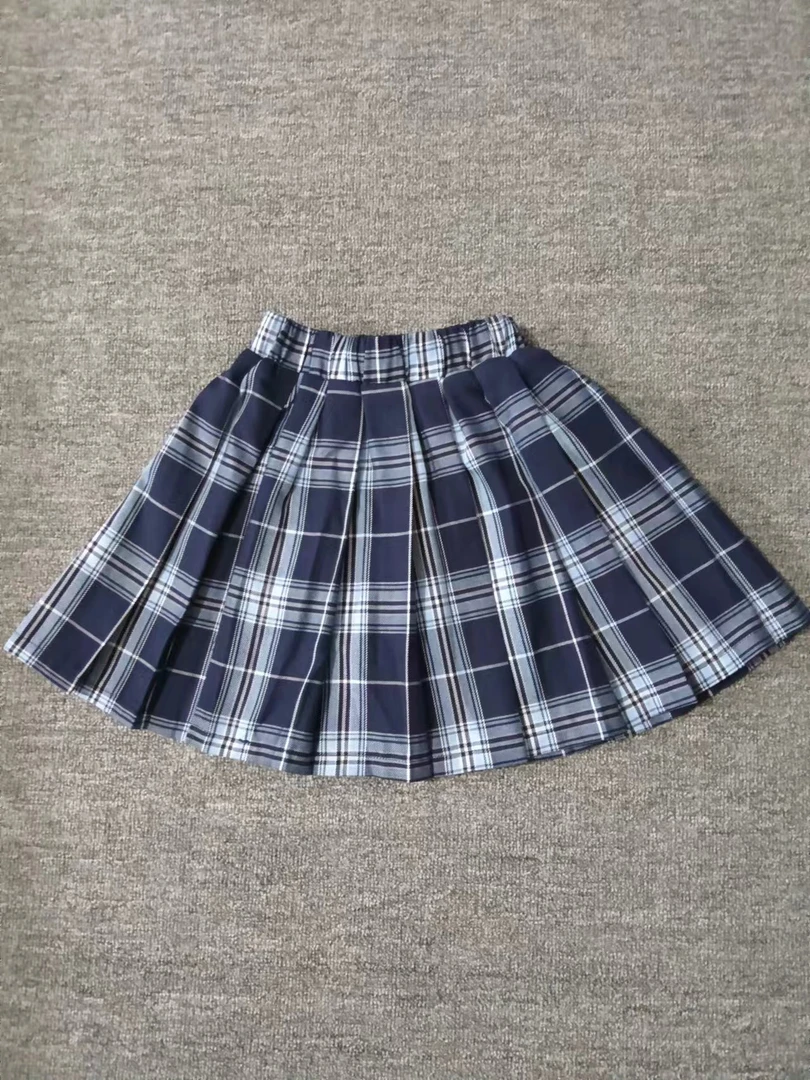 藏青拼蓝色百褶裙