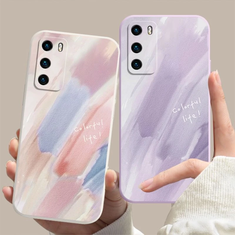 适用华为P40 P40Pro P40Pro+彩绘涂鸦新款手机壳液态硅胶全包边保