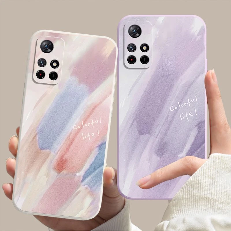 适用Redmi红米Note11 4G 5G版彩绘涂鸦手机壳液态硅胶全包直边保