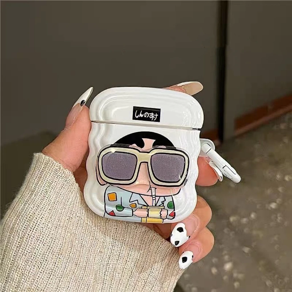 可爱墨镜小新AirPods1/2代耳机套苹果无线蓝牙pro保护套3代潮酷软