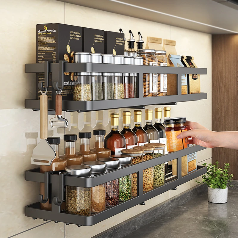 厨房调料置物架壁挂式不锈钢免打孔加厚可拆卸厨房用品储物收纳架