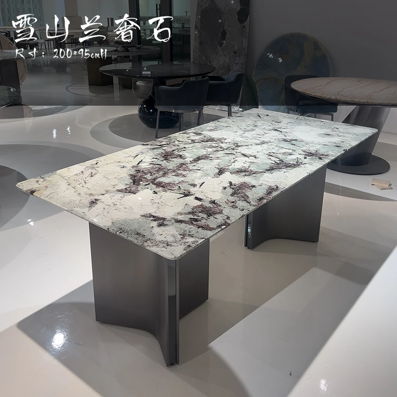 大海奢石 雪山兰奢石餐桌现代轻奢大户型餐台别墅饭桌意式极简ins