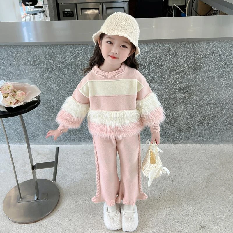 女童时尚毛衣套装女孩中小儿童装洋气时髦线衣春秋装潮衣服1--6岁