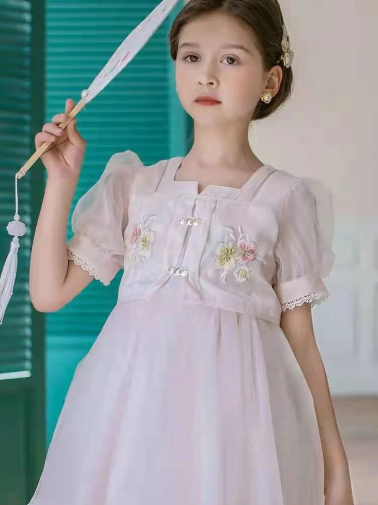 女童夏季连衣裙宝宝短袖甜美百搭蓬蓬纱裙中式儿童裙子洋气公主裙