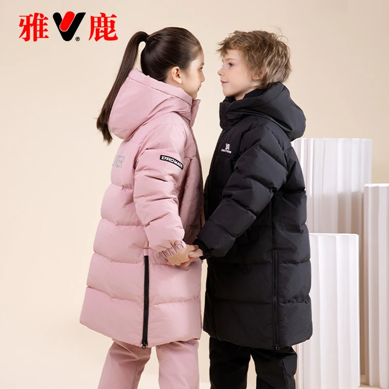 雅鹿长款儿童羽绒服中长款男童女童2025新款大童冬季加厚极寒外套