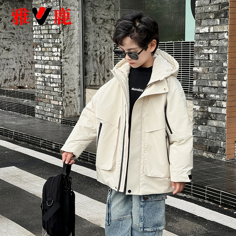雅鹿儿童痞帅男童羽绒服冬季2025新款宝宝男孩子大童小童加厚外套