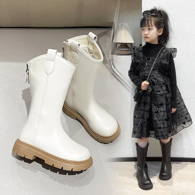 回力瑞女童秋季儿童靴子2023冬款加绒二棉小童长筒靴轻盈软底百搭