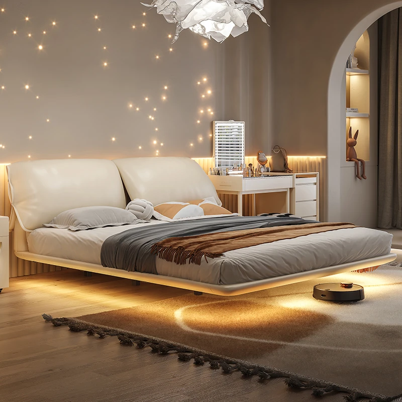 红晟大象耳朵悬浮现代简约可主卧双人床拆洗储物头层真牛皮大床