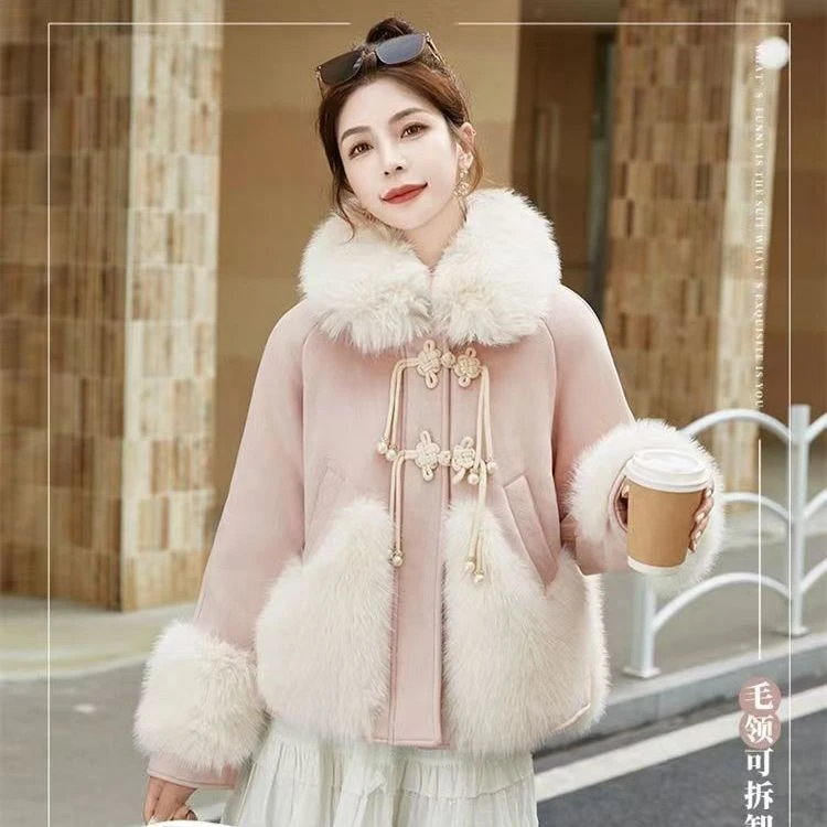 雪屮飞新中式羽绒服女2023冬新款高级感流行爆款加厚毛毛拼接皮草