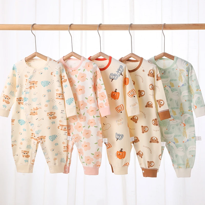 婧麒婴儿衣服春秋纯棉长袖哈衣爬服新生儿秋装宝宝内穿打底连体衣