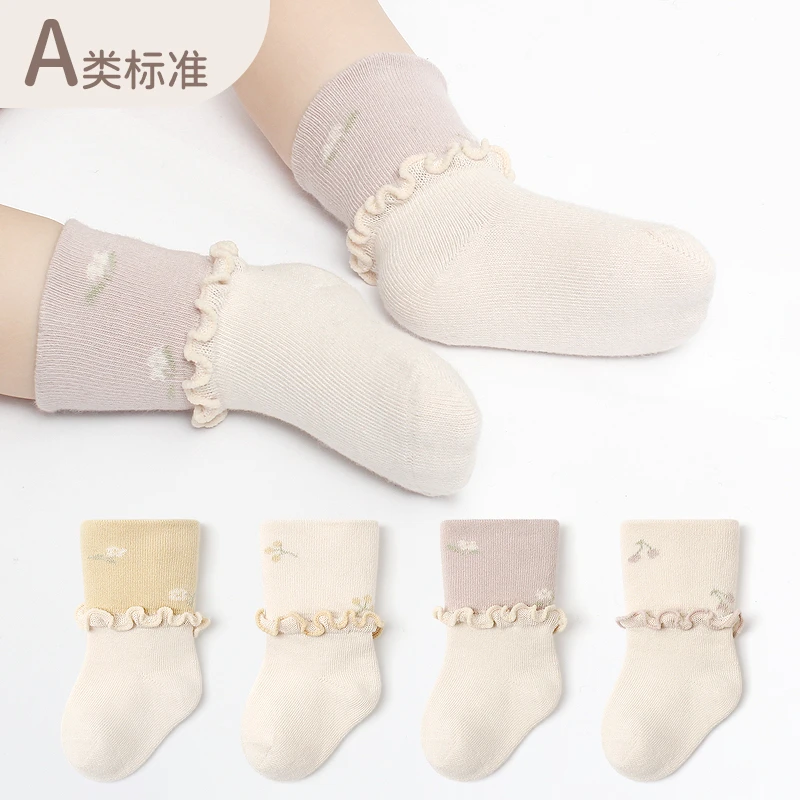 婧麒儿童袜子薄款春夏季宝宝公主花边袜小女孩超薄透气婴幼儿棉袜