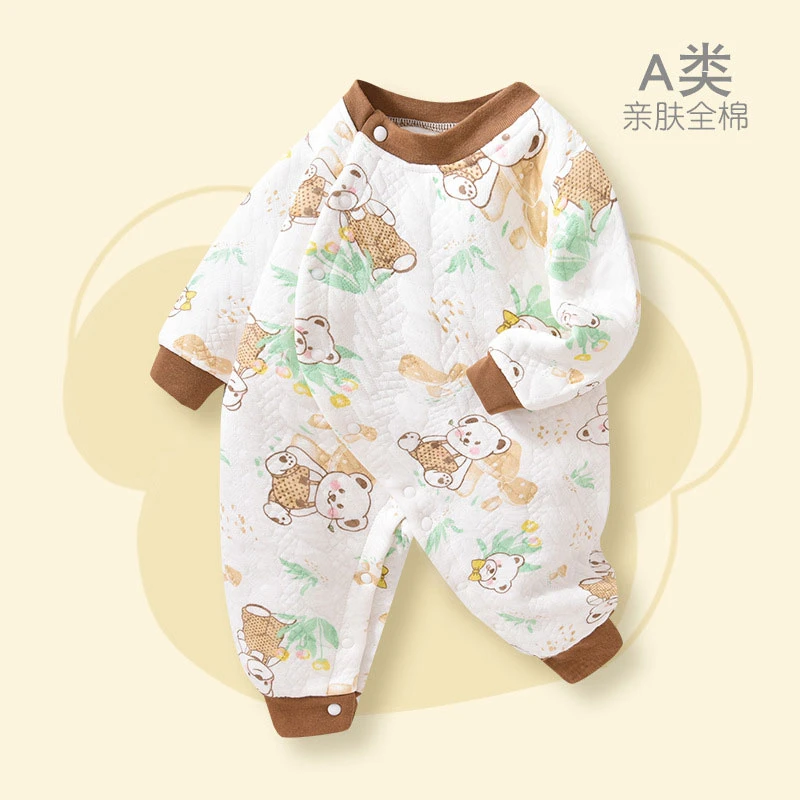 婧麒婴儿连体衣秋冬保暖夹棉秋季新生儿衣服早秋宝宝加厚外穿套装