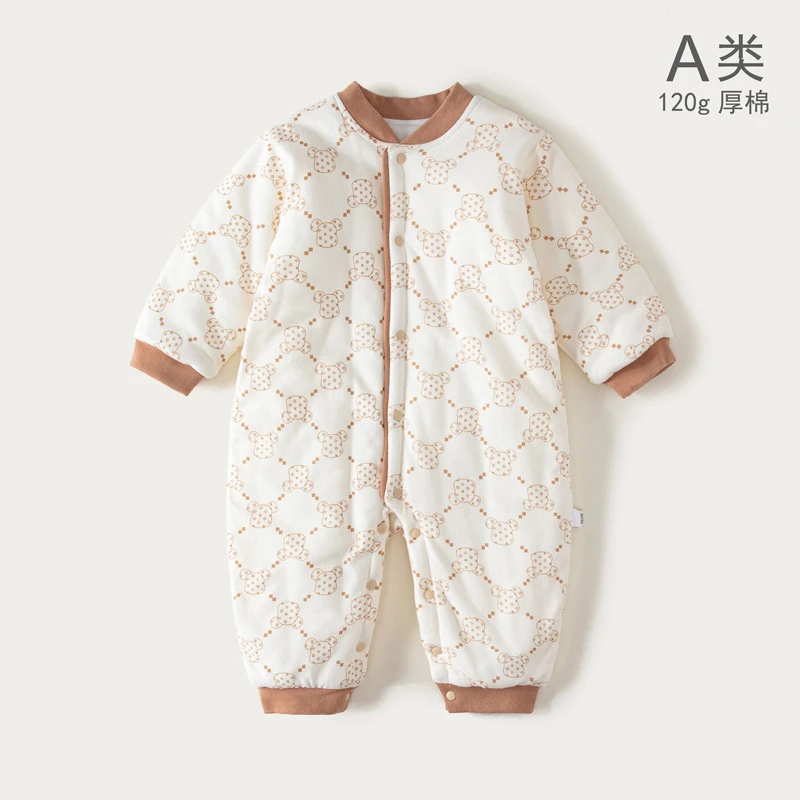 婧麒婴儿夹棉衣服新生儿连体衣宝宝秋冬哈衣套装睡衣爬服冬季保暖