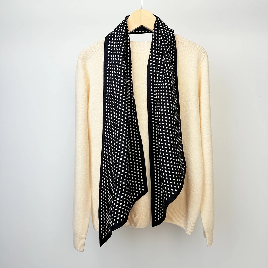 羊毛真丝围巾四季通用女士丝巾波点披肩144*25cm