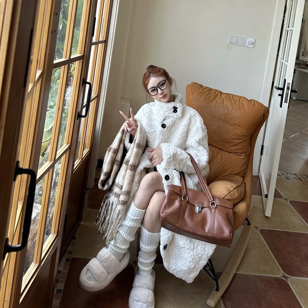 〖生椰拿铁〗冬季防寒长款女宽松加厚长款毛毛外套女