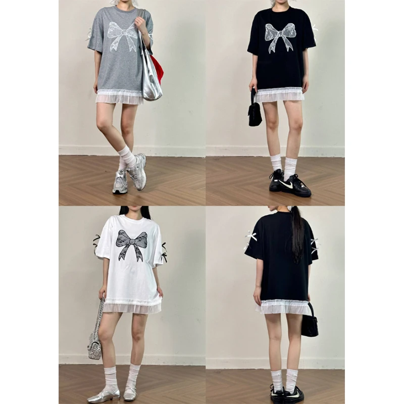TEEINXX蝴蝶结蕾丝拼接T恤VK095