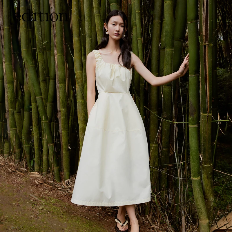 edition气质小众设计感褶皱背带度假风连衣裙吊带裙#EBC2DRST48