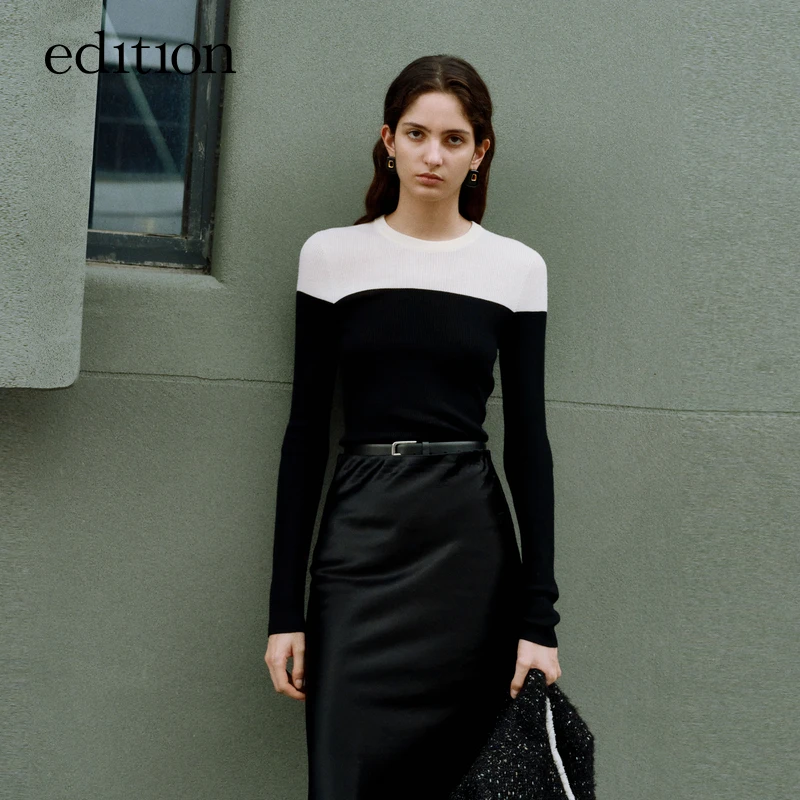 【搭搭精选】edition绵羊毛衫一体成型拼色修身打底衫#EBC4SWTK10