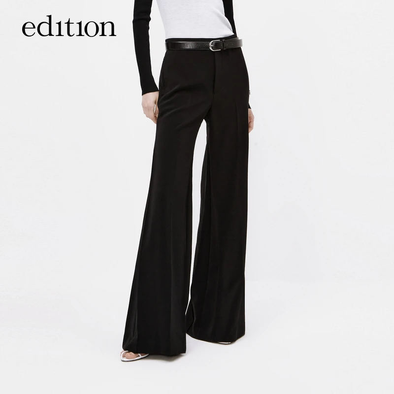 edition2023秋新款喇叭裤女侧缝压褶复古显瘦马蹄裤#EBC3PATT04