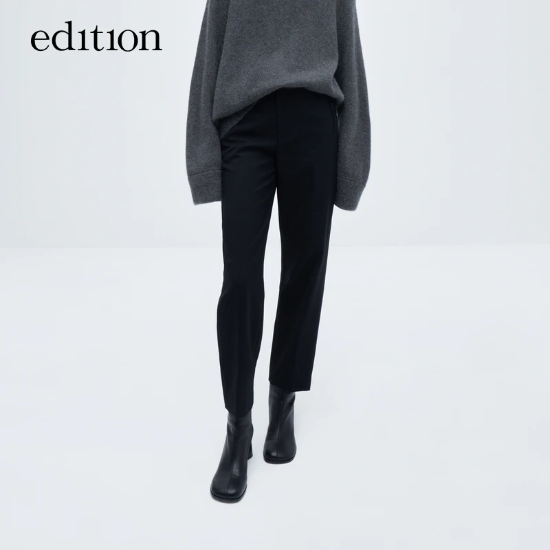 【商场同款】edition冬季绵羊毛精纺黑色显瘦九分裤#EBC4PATK03
