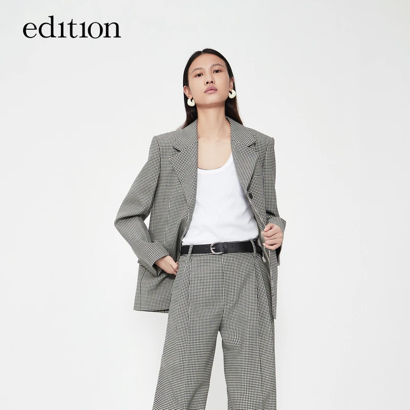 【商场同款】edition复古黑白格女绅士西装春季新款#EBC1BLA005