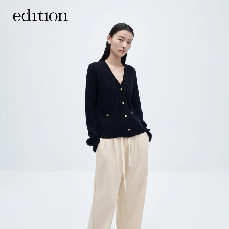 【商场同款】edition冬款复古绞花镂空羊绒开衫#EBC4CAR016