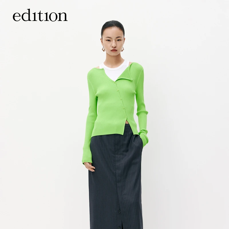 【商场同款】edition2023秋新款不规则斜门襟针织开衫#EBC3SWT052