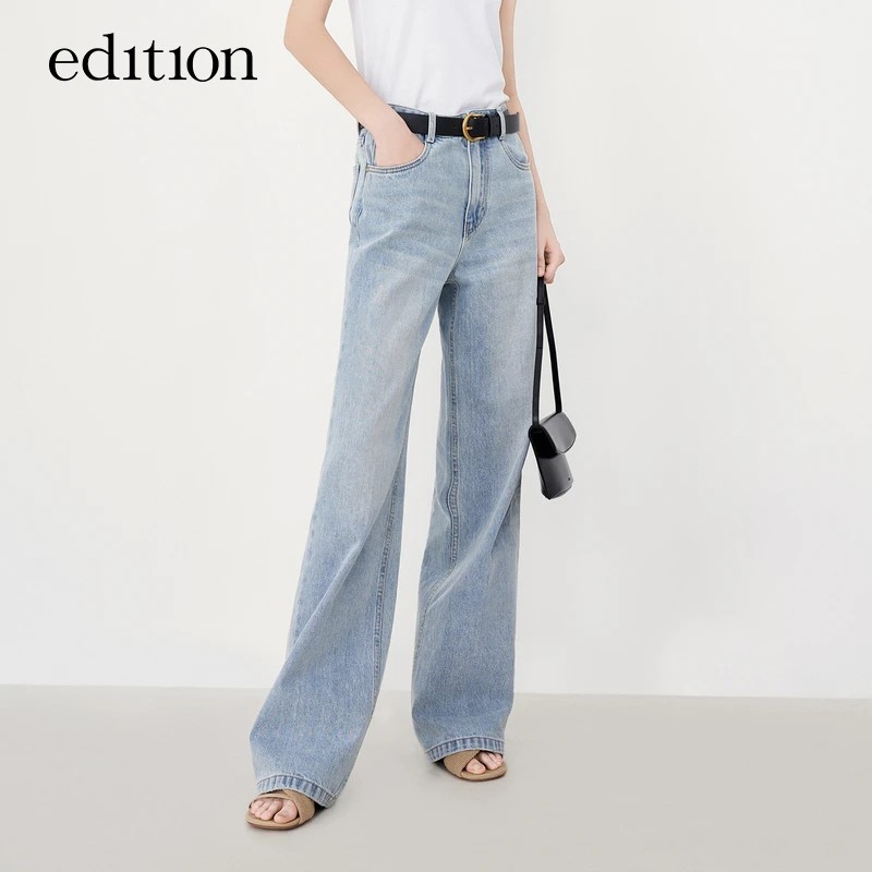 【商场同款】edition洗水蓝阔腿牛仔裤女EBC1JEN004#EBD1JENT10