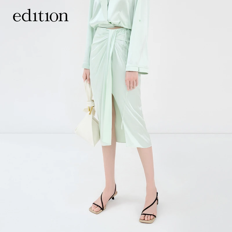 【商场同款】edition夏款立裁扭褶桑蚕丝半裙女#EBC2SKT026