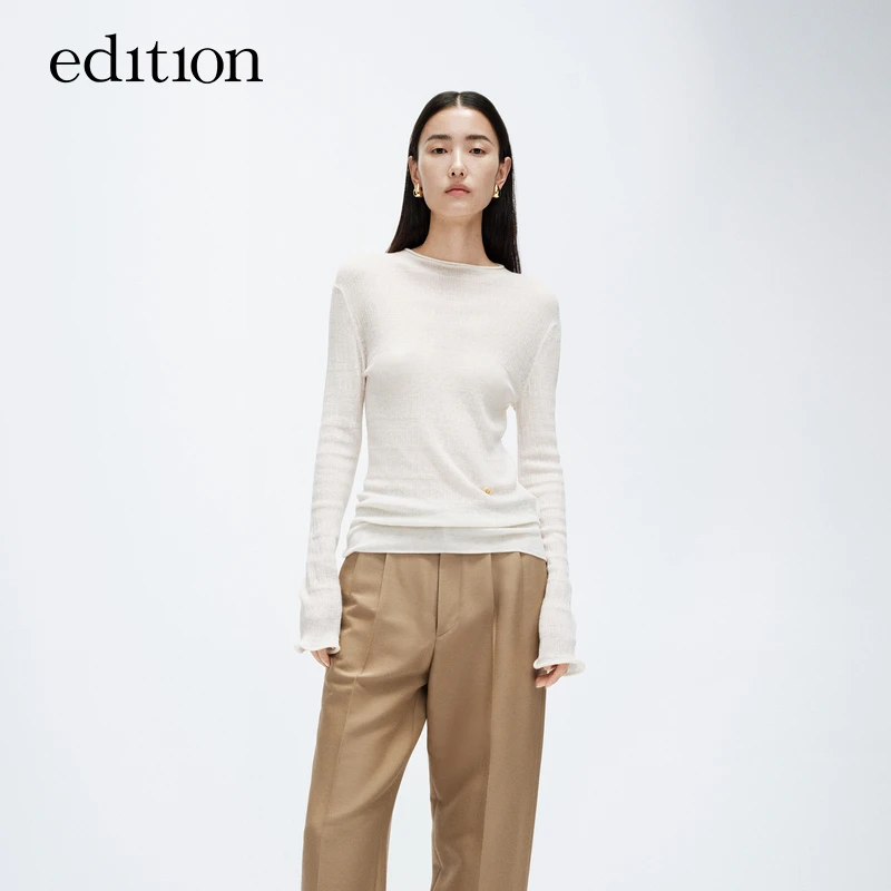 【商场同款】edition2024春新款轻薄卷边修身打底衫#EBD1SWT014