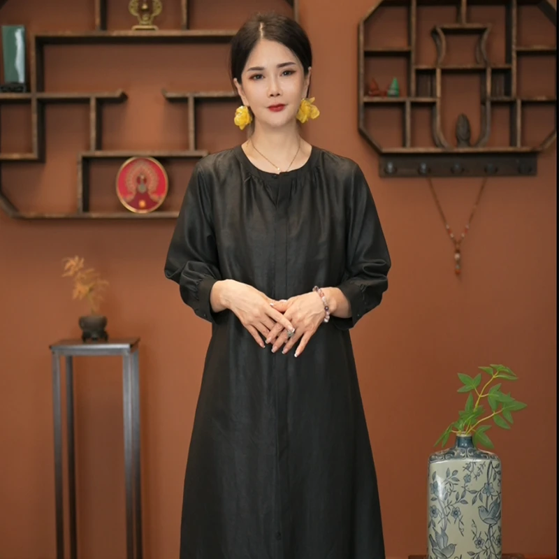 黛玫恩·【定制尾款专用】香云纱宽松复古连衣裙