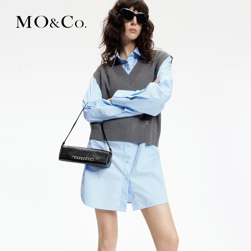 MOCO春学院风针织衫宽松衬衫连衣裙MBD1DRS031