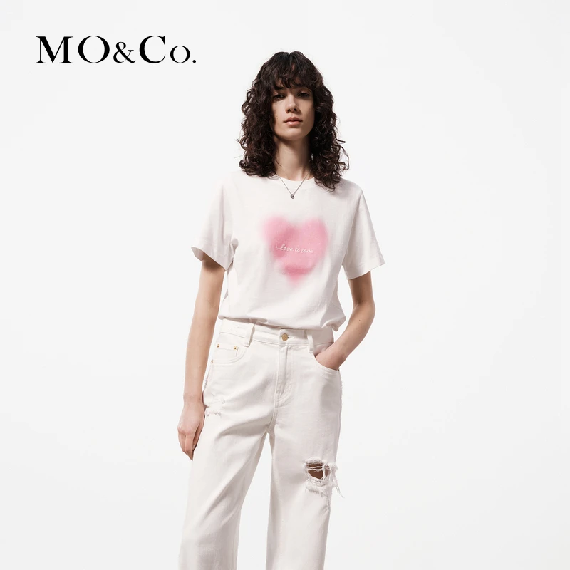 MOCO夏【抗菌防螨】闪粉印花棉质短袖圆领T恤MBD2TEE037